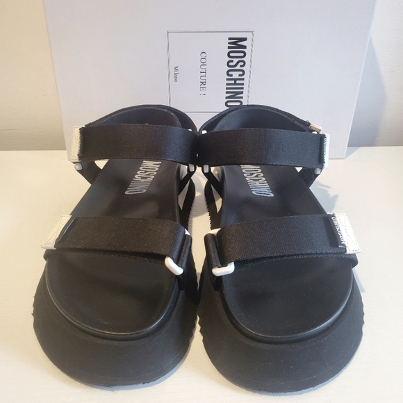 🛑SOLD- Authentic Moschino Womens Black Logo Strap Platform Sandals Size 40 US10 - Picture 6 of 8